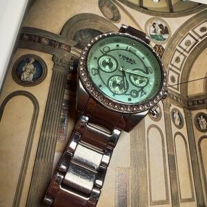 Fossil Silver Watch with Mint Dial